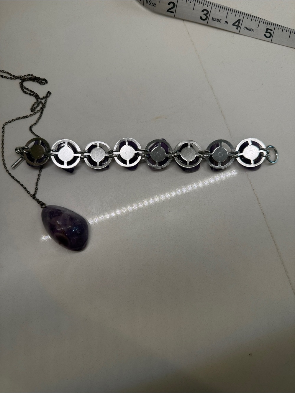 Amethyst Stone Bracelet and Pendant Set - Purple - Picture 11 of 11